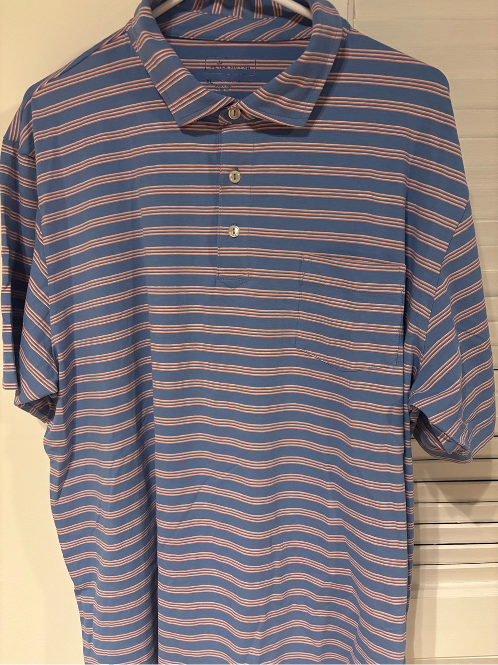 Peter Millar Men’s Seaside Blue and Pink Striped Polo